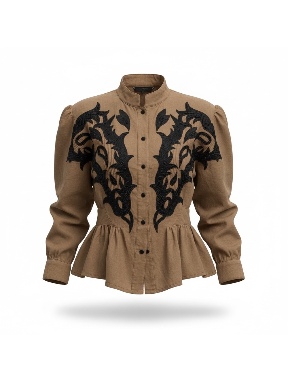 Vintage IIF Tan & Black Embroidered Peplum Jacket